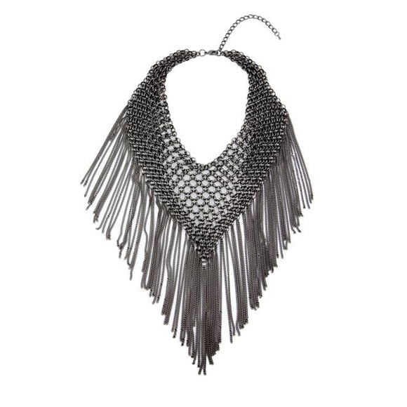 New Maximalist Chainmail Style Fringe Bib Statement Necklace - Picture 6 of 16